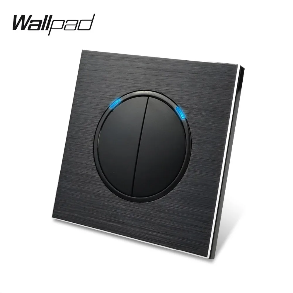 Wallpad L6 Атлас Черный Металл 2 Gang 2 способ настенный светильник случайного нажатия кнопочный переключатель Алюминий пластина с синий светодиодный индикатор