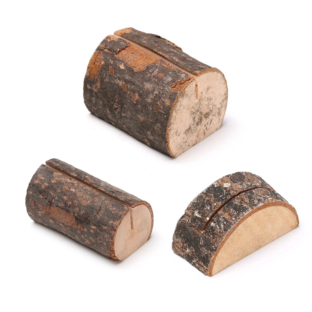 

1Pc Wedding Wood Semicircular Desktop Ornament Picture Stand Card Holder Natural Stump Photo Clip School Office Desktop Ornament