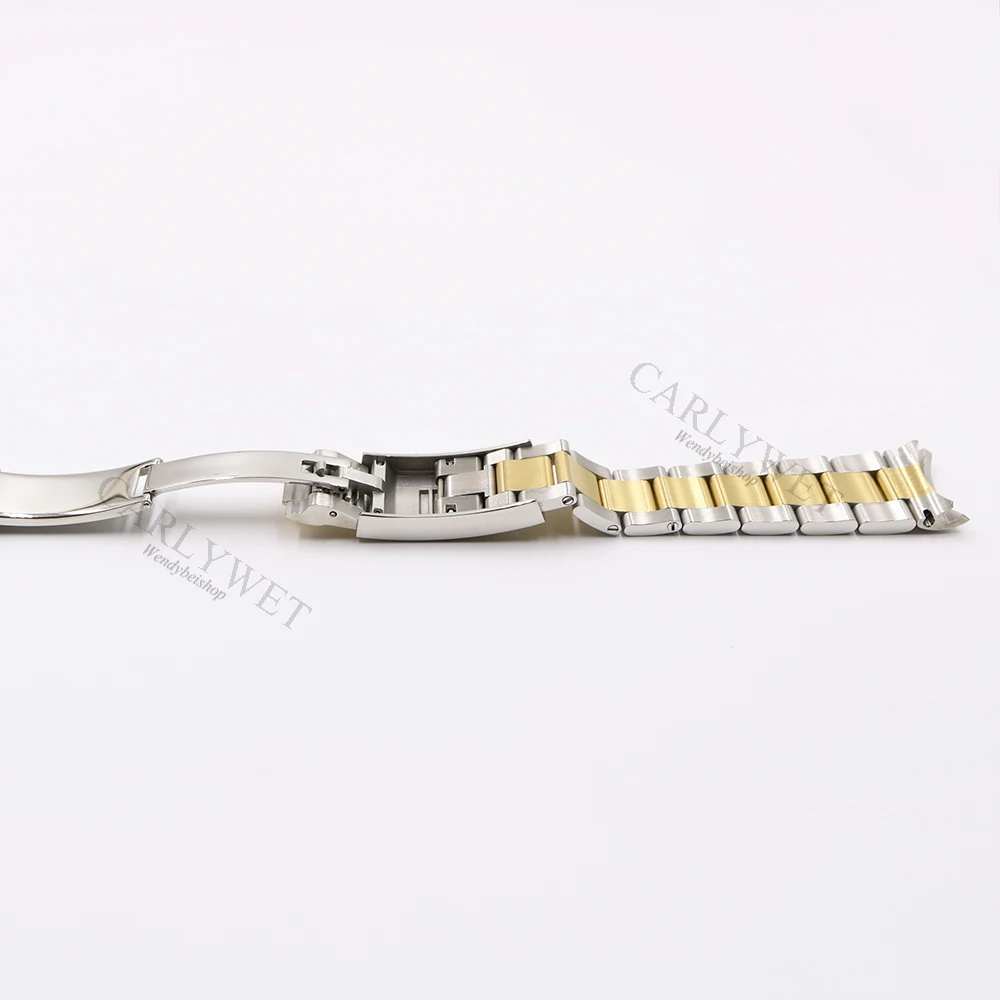 CARLYWET 20mm Two Tone Gold Silver Solid Curved End Screw Link Glide Lock Clasp Watch Band Bracelet For Submariner GMT