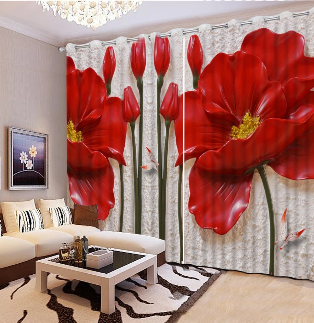 3d Window Curtain Red Flower Curtains For Bedroom Living Room Polyester Cotton Drapes Cortinas Modern Girls Room Curtains Curtains Aliexpress
