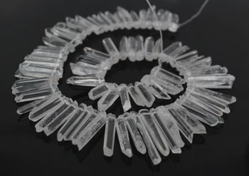 

15.5"Strand AAA-Grade Quality Polished Raw Clear Crystal Point Pendant Beads,Crystal Quartz Graduated Top Drilled Stick Beads