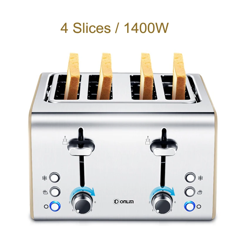 

15%JA112 Home Stainless Steel Bread Maker 4 Slices Toaster Reheat/ Reservation/Defrost Function 1400W 220V 7 Degrees of Toasting