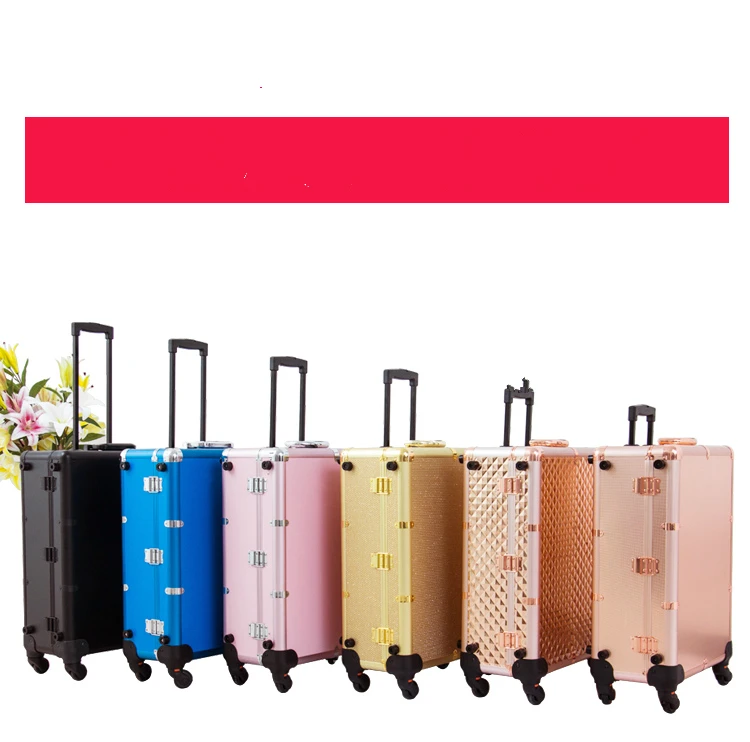 

Aluminum Lighted makeup box Professional trolley beauty case with mirror and wheels 2018 New