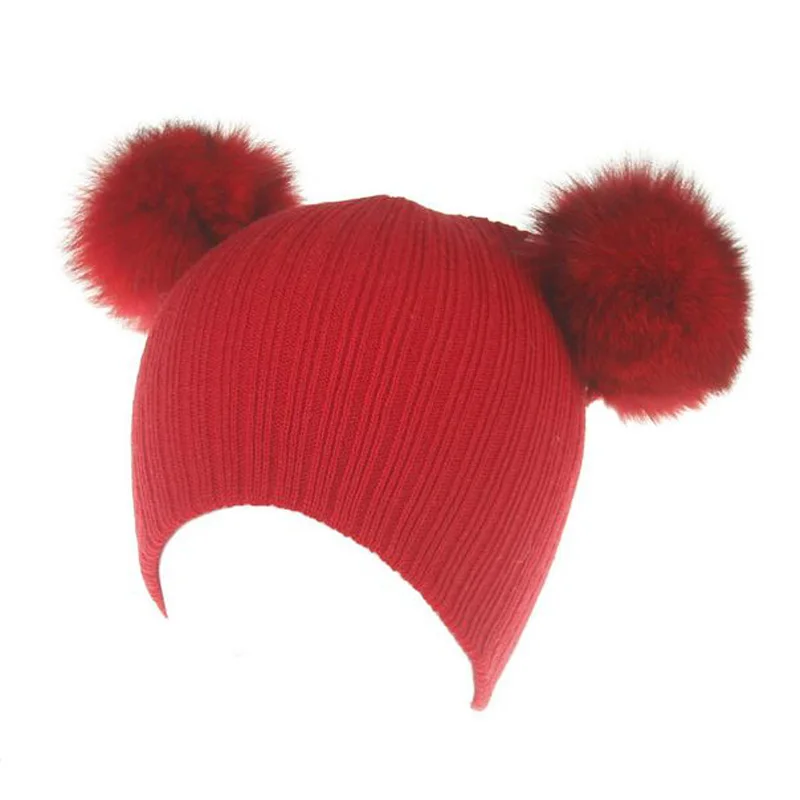KLV Cute Girls Boys Beanie Cotton Winter Caps With 2 Real Fox Fur Pompom Kids Beanies Hat Knitted Baby Caps|winter cap|beanie hathat knitting |