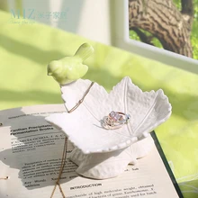 Miz Home Pantanal Series 1 Piece Mini Size Green White Leaves Shape Ceramic Storage for Jewelry Gift for Girl Lady