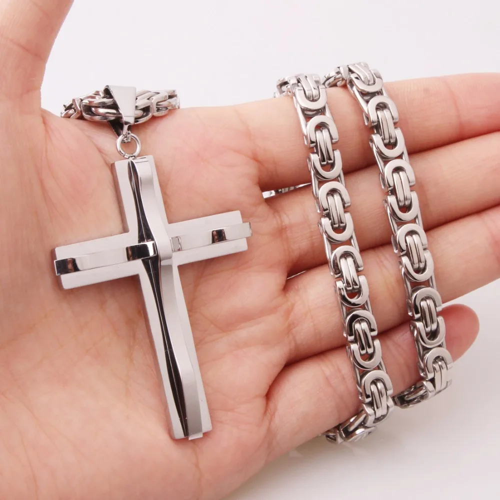 Ожерелье с крестом из нержавеющей стали, подвеска с распятием и ожерелье для мужчин, винтажная Мужская Византийская цепь из нержавеющей стали 6 мм