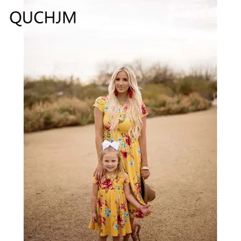 

Mother Daughter Dresses Casual Short Sleeve Mommy And Me Clothes Floral Print Family Matching Clothes Dresses