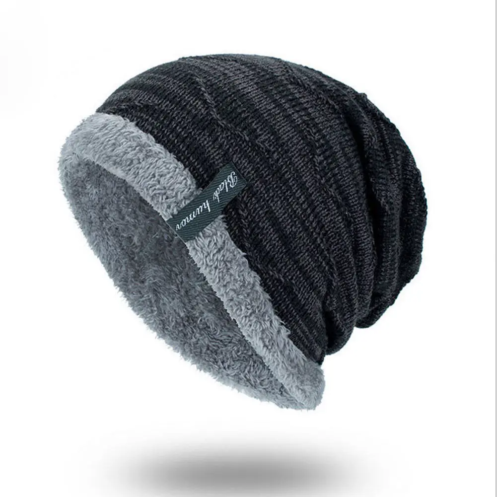 Новинка, модная теплая зимняя шапка с котом для женщин и мужчин, унисекс, плюшевая вязаная мешковатая шапочка, вязаная шапка, зимние шапки, эластичные - Цвет: Черный