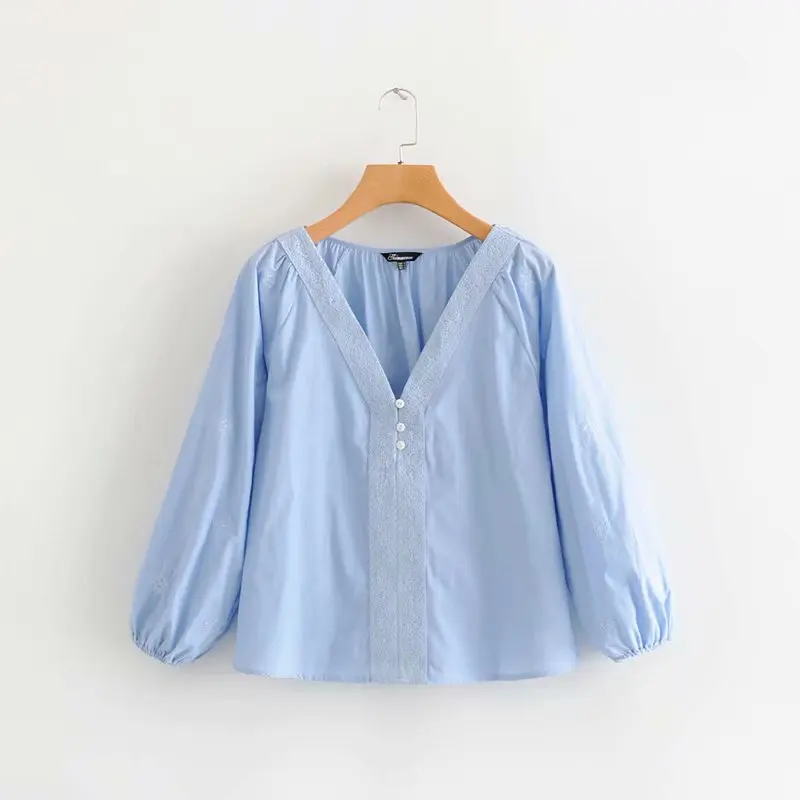 

new women vintage position embroidery casual loose kimono blouses lantern sleeve chic shirts women blusas leisure tops LS3909