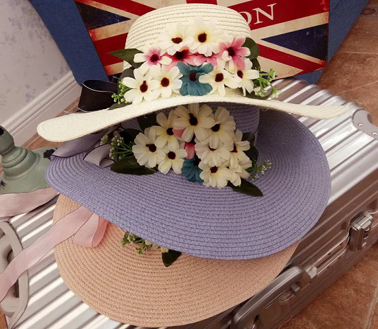 2018 Summer New Arrived South Korean Style Flower Bow-Knot Straw Hat Beach Sunscreen Casual Sun Hat ACA87 (8)
