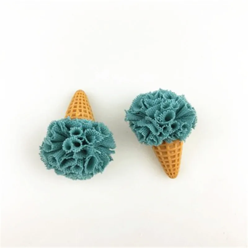 40PCs/Lot Kawaii 3D Floral Chiffon Balls Decorated Ice Cream button Patch Sticker Hair Jewelry Ornament Accessories Craft