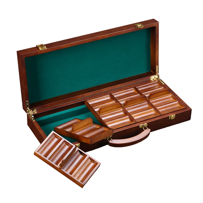 Luxury Walnut Wood Poker Suitcase 3.5kg 500PCS Capacity Poker Chips