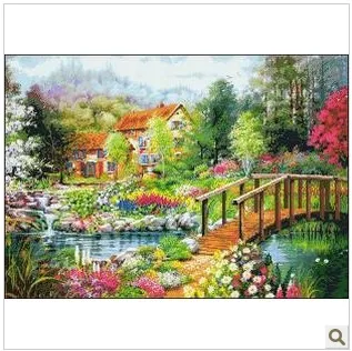 

Factory Shop Cross Stitch Kit Flower Tree Wood Bridge Country Scenery Free Shipping