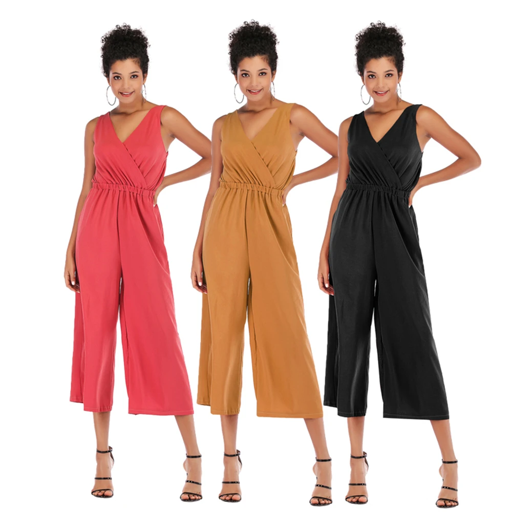 

Louyebouho Women Sexy V Neck Sleeveless Jumpsuit Slim Backless Party Overalls Ladies Casual Wide Leg Playsuit Outfit with Pocket