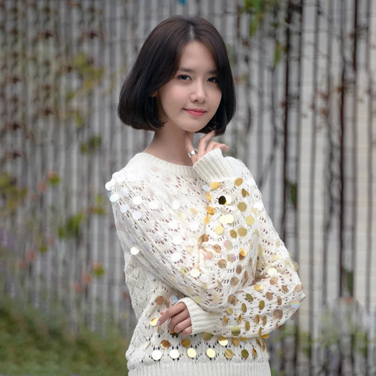 Lin Yuner's Same Sweater Long Sleeve Sequined Knitted Sweater 2019 Pullovers O-Neck Computer Knitted Sweater Women Lin Yuner's Same Sweater Long Sleeve Sequined Knitted Sweater 2019 Pullovers O-Neck Computer Knitted Sweater Women