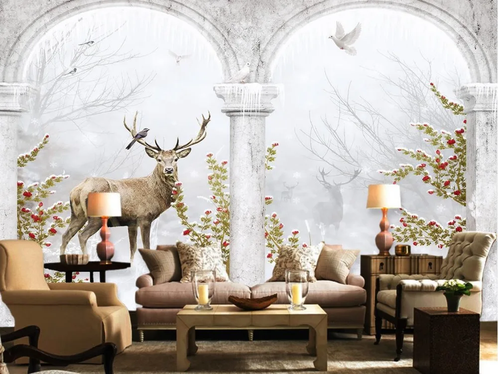 

custom 3d wallpaper European style Sika deer Background wall room modern wallpaper bathroom 3d wallpaper