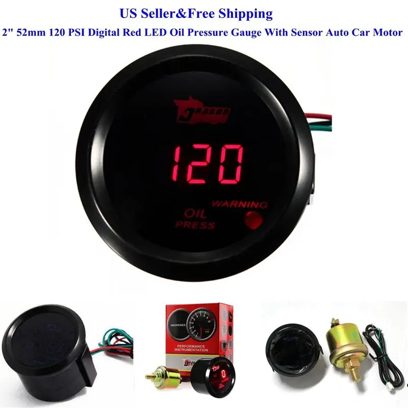

2" 52mm 120 PSI Digital Red LED Oil Pressure Gauge with Sensor Auto Car Motor Instruments Motorcycle Accessories