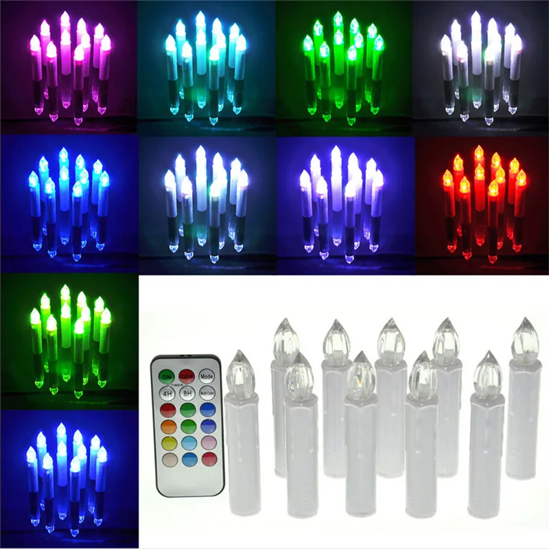 Image 10pcs set remote control electric candle light 12 color change electric tea light candles flicking led candle light battery