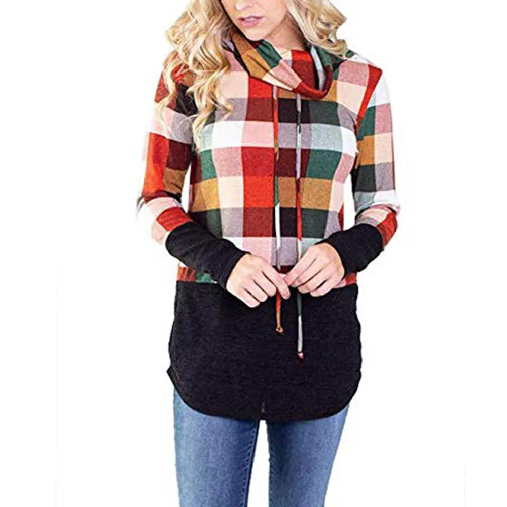 

Women Long Sleeve Tops Casual Plaid Patchwork Pullover SweatShirts Top Great for Daily Casual Sport #P5