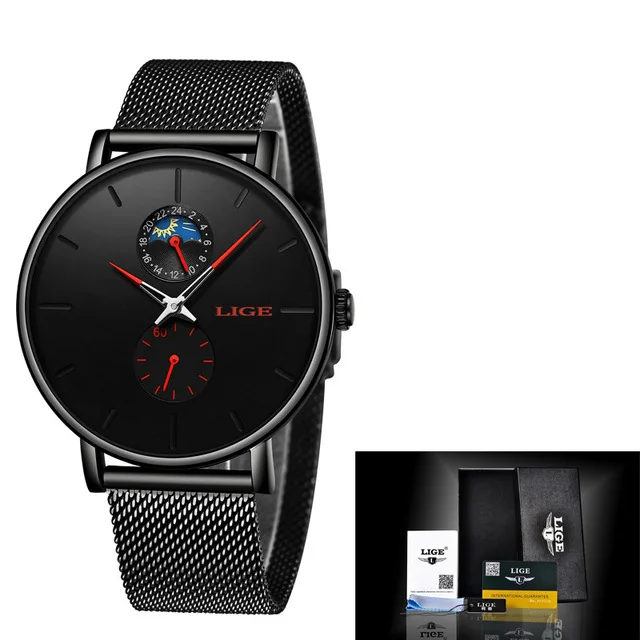 LIGE новые женские роскошные брендовые часы простые Кварцевые женские водонепроницаемые наручные часы женские модные повседневные часы reloj mujer - Цвет: Full black red