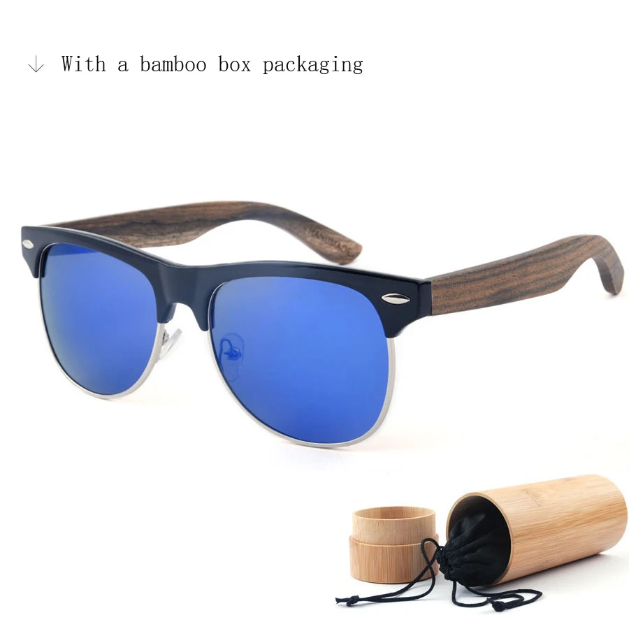 YUW Ретро Классические солнцезащитные очки из натурального дерева, Мужские поляризационные солнцезащитные очки с поляризационной оправой, деревянные дужки, солнцезащитные очки для мужчин и женщин - Цвет линз: with a bamboo case