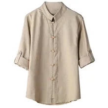 Приталенная Мужская рубашка, мужская повседневная рубашка, модные футболки в Корейском стиле, льняная рубашка с длинным рукавом, Мужская однотонная блуза camisa masculina