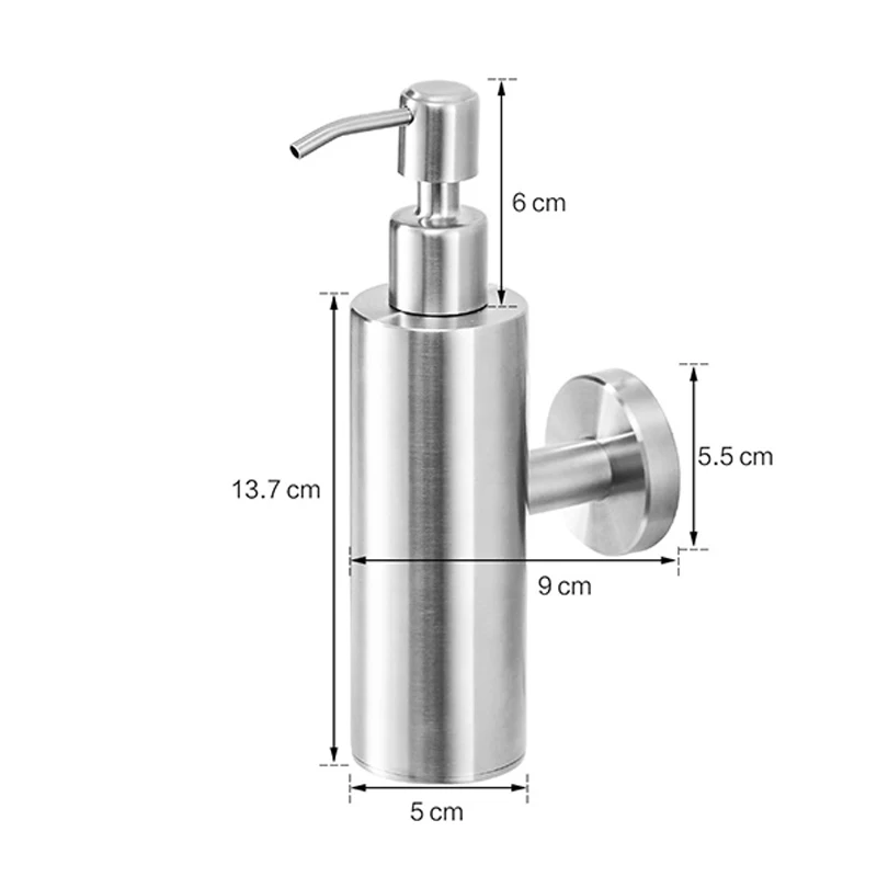 Кухонный металлический дозатор жидкого мыла 200 мл нержавеющая сталь настенное крепление зеркало круглый основной насос для душа аксессуары для ванной комнаты бутылка