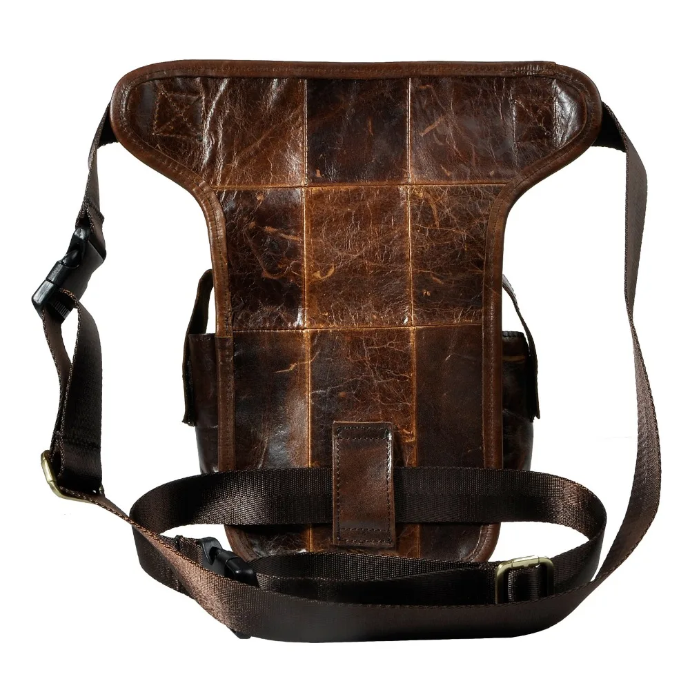 New Crazy Horse Real Leather Design men vintage Cool Small Belt Messenger Bag Waist Pack Drop Leg Bag 8" Pad Pouch 3110