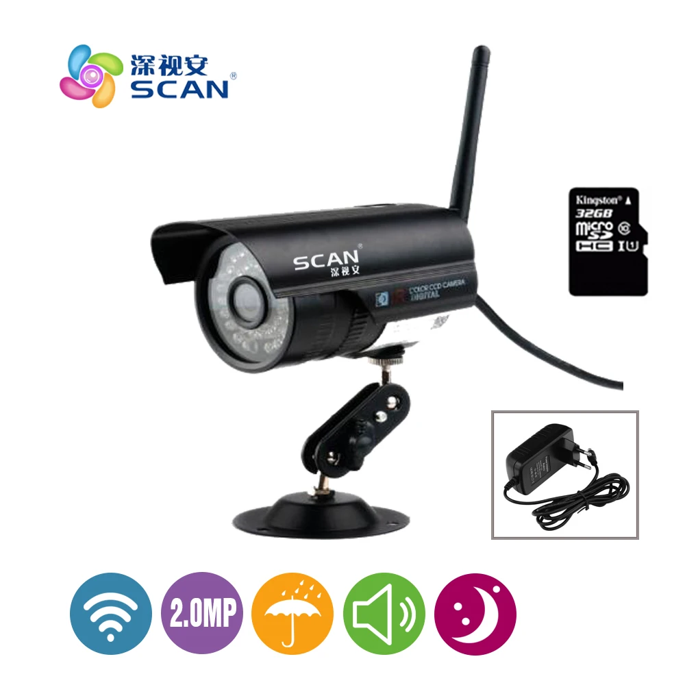 Hd 1080 P Пуля Ip Камера Wi-Fi обнаружения движения Открытый Водонепроницаемый Mini Card Черный видеонаблюдения Бесплатная доставка