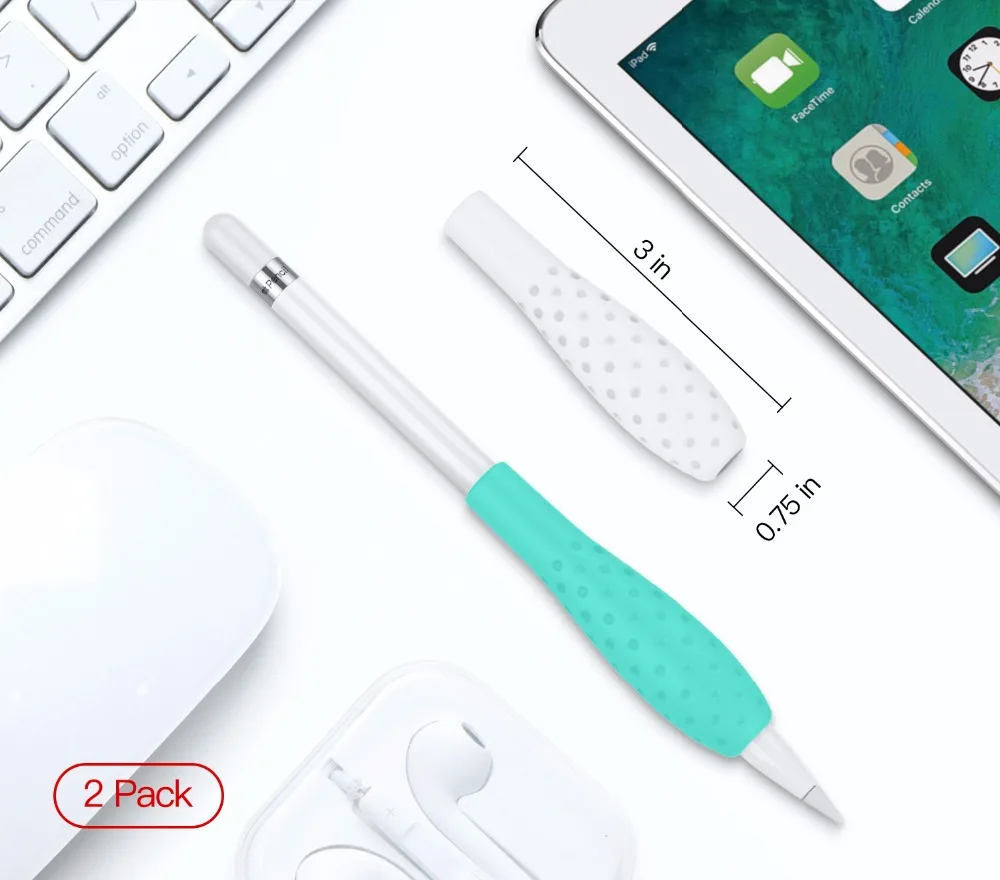 Защитный чехол MoKo Silicone Grip Holder Ergo для Apple Pencil(2 шт. в упаковке, белый и зеленый драгоценный камень, черный и красный