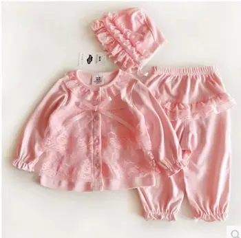 

2017 Newborn baby cotton suit spring and summer autumn female baby full moon hundred days of age lace dress princess suit