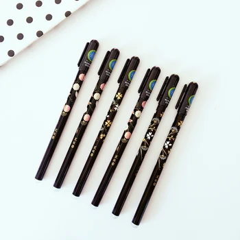 

2X Elegant Flower Golden Pastel Erasable Gel Pen Rollerball Pen Stationery School Office Supply Black Ink
