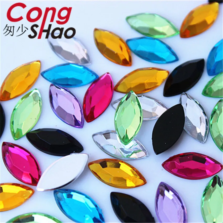 Разноцветные акриловые стразы Cong Shao 300 шт. 7*15 мм с плоской задней поверхностью