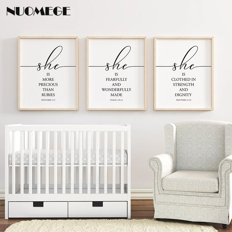 

Bible Verses Canvas Painting Nursery Posters and Prints Baby Shower Gift Set of 3 Decorative Pictures for Children's Room