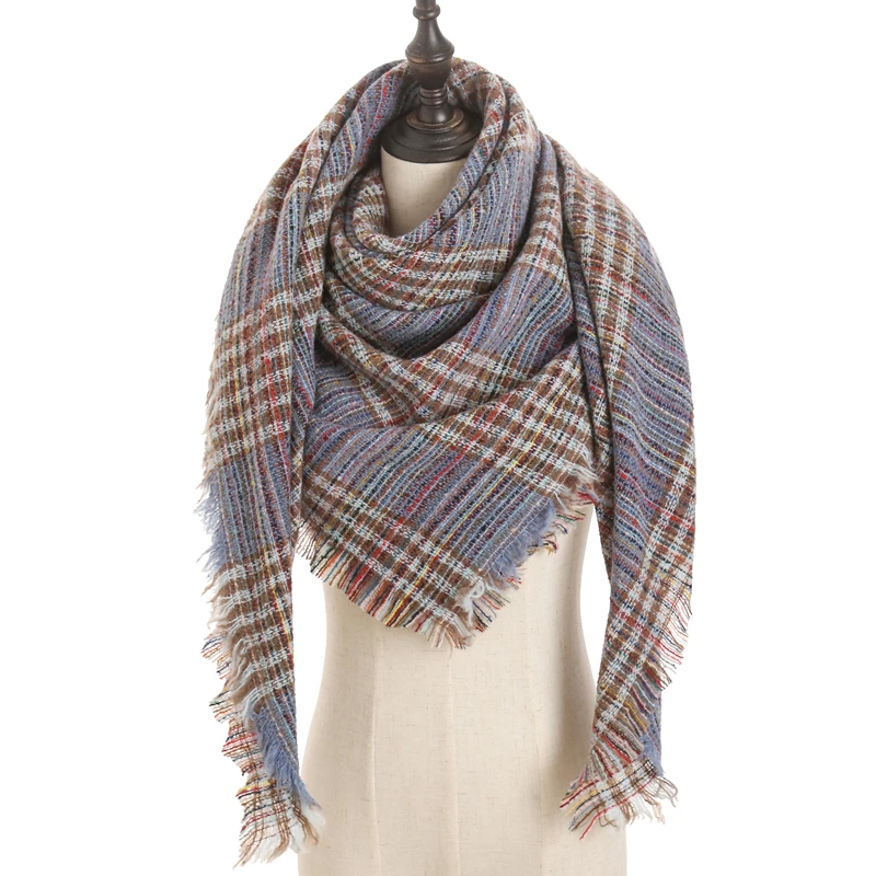 new designer brand women cashmere scarf triangle winter scarves lady shawls and wraps knit blanket neck striped foulard - Цвет: E14