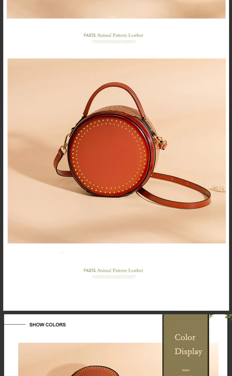 Branded fashion bags reather vintage round bag women's handbags genuine leather female bag (9)