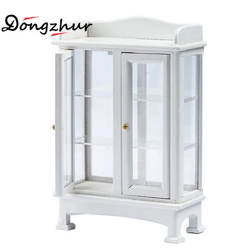Dollhouse furniture Living room Wood & Glass Display Cabinet cupboard White 
