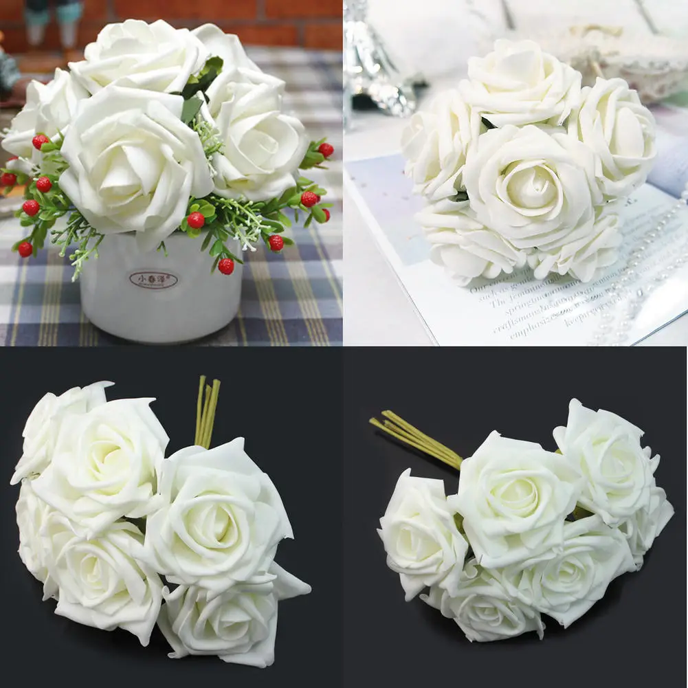 1 Bunch of 6pcs PE Fake Artificial Rose Bouquet Wreaths ...