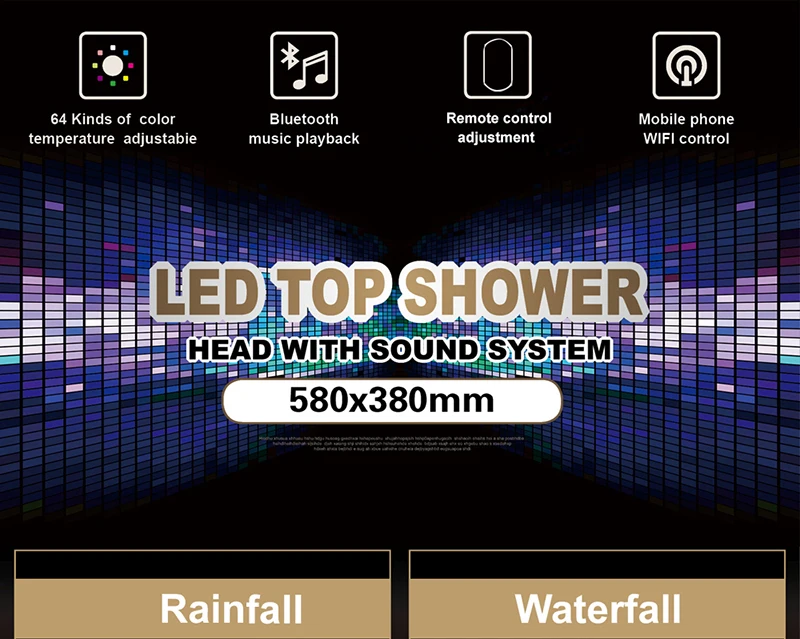 580*380 мм насадка для душа светодиодный светильник потолочный SUS304 аксессуары для ванной комнаты для душа музыкальный fm-радио Bluetooth водопад дождевой Душ