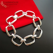 Серебряные браслеты для женщин и мужчин 8 дюймов Цепь из квадратных звеньев браслет и браслеты цельные 925 серебряные ювелирные украшения, Бижутерия Подарки