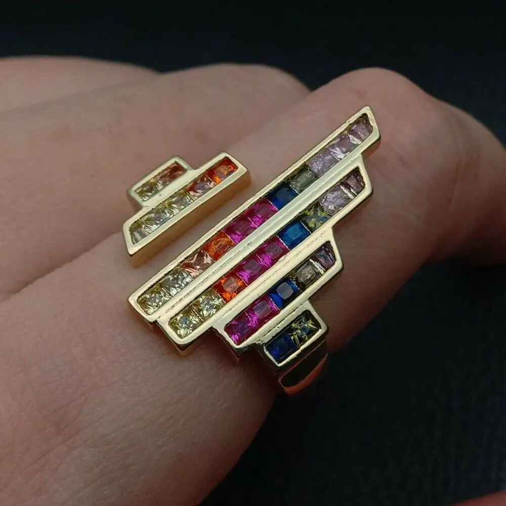 

fashion rainbow jewelry sparking bling colorful cz paved Open adjusted ring