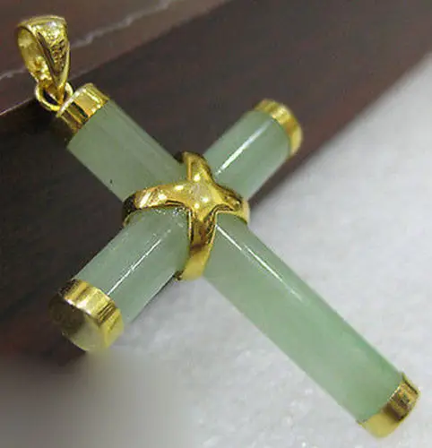 

Natural Light Green Jadeite Yellow Cross Pendant with Necklace