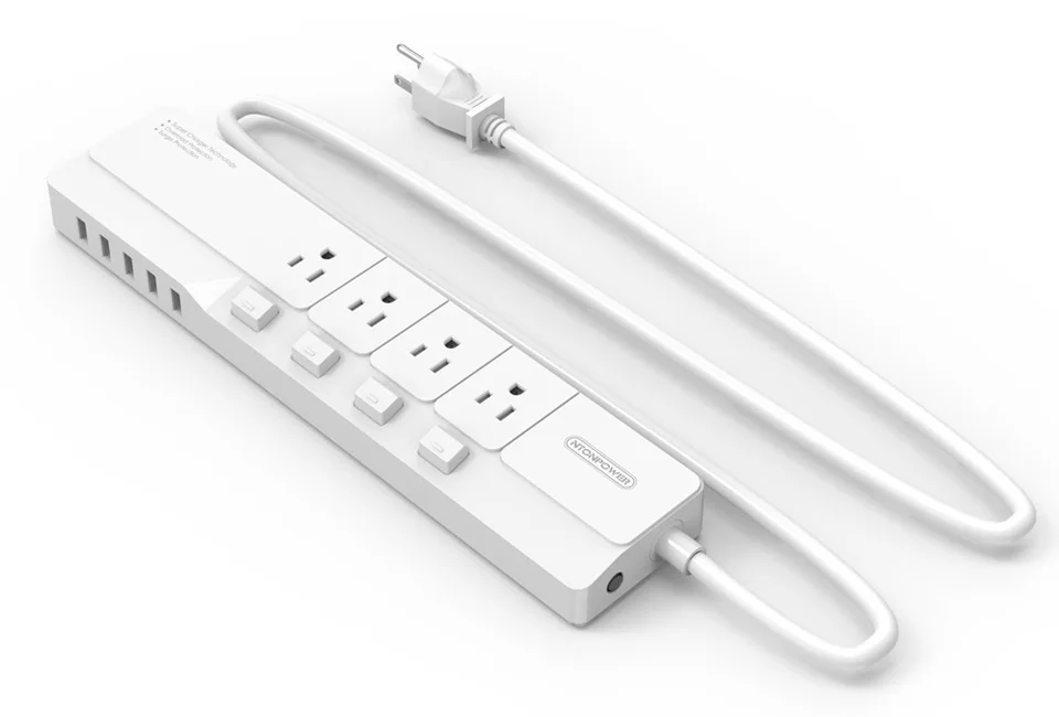 NTON power NSJ US Plug power Strip с USB зарядным устройством, защита от перенапряжения, 4 розетки переменного тока, индивидуальный выключатель, управляемый 5 usb-зарядными портами