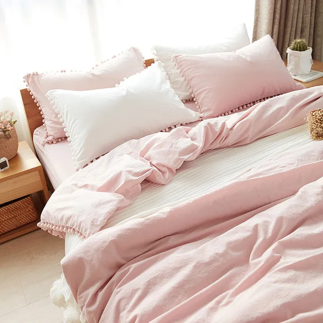 Pink Bedding Sets With Washed Ball 3