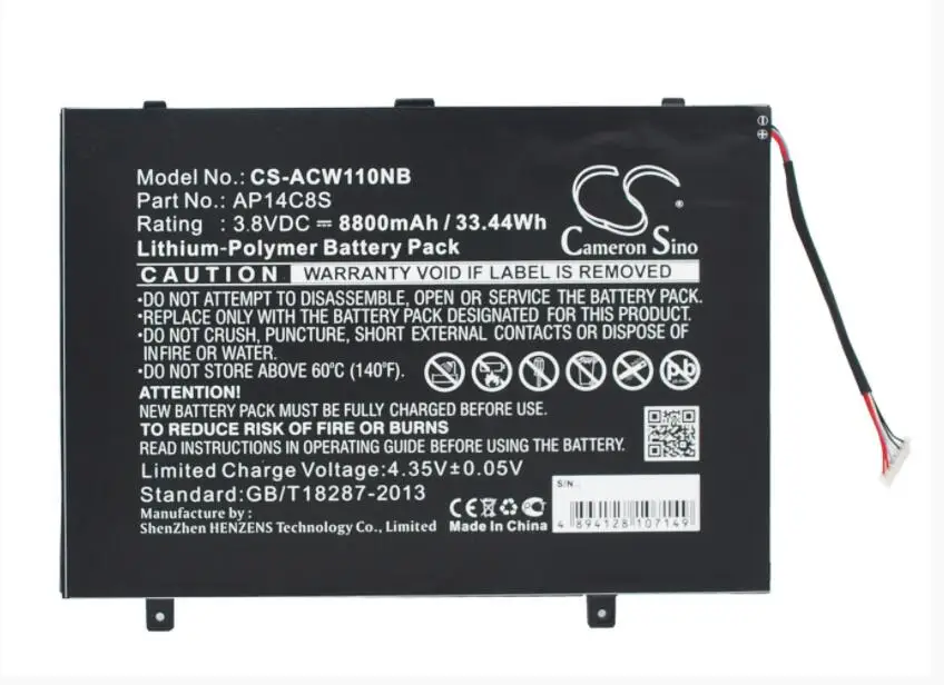 

Cameron Sino 8800mAh battery for ACER AP14C8S AP14C8S(1ICP4/58/102-3) KT.0030G. Aspire Switch 11 SW5-171-325N