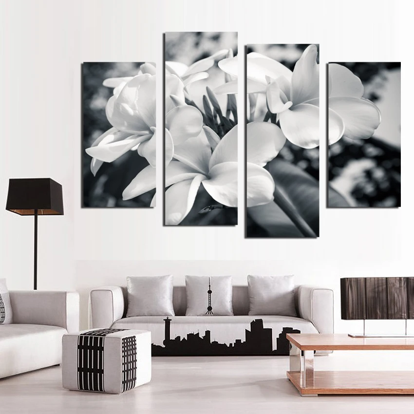 

New Modular Pictures 4Panel New Modern Effect of black and white images Flower Painting Picture Cuadros Decoracion Canvas Art Ho