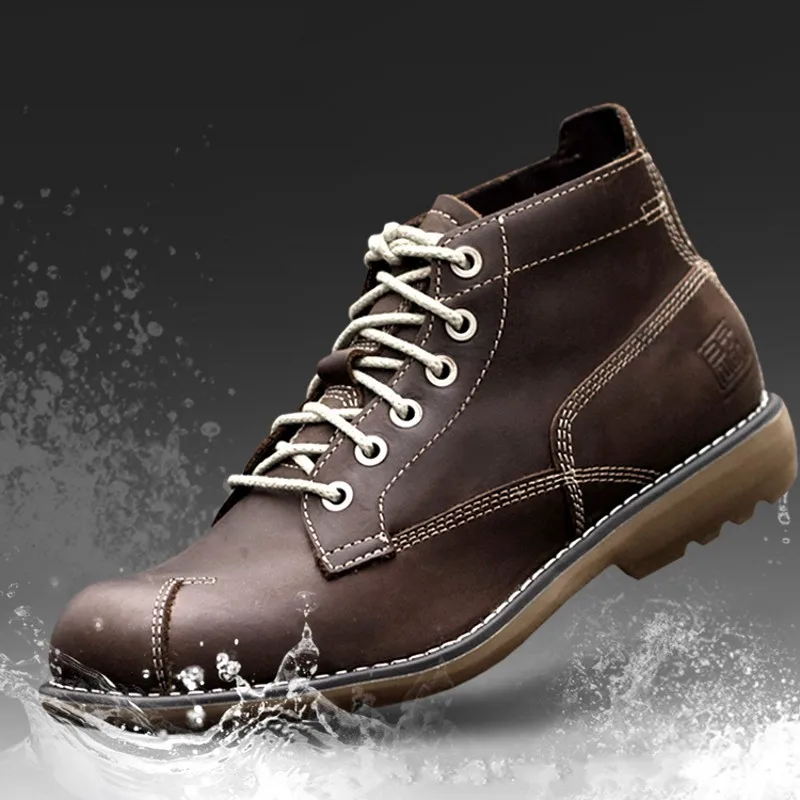Г., осенние мужские ботинки Нескользящие удобные дышащие мужские ботильоны в байкерском стиле обувь из натуральной кожи на шнуровке коричневого цвета