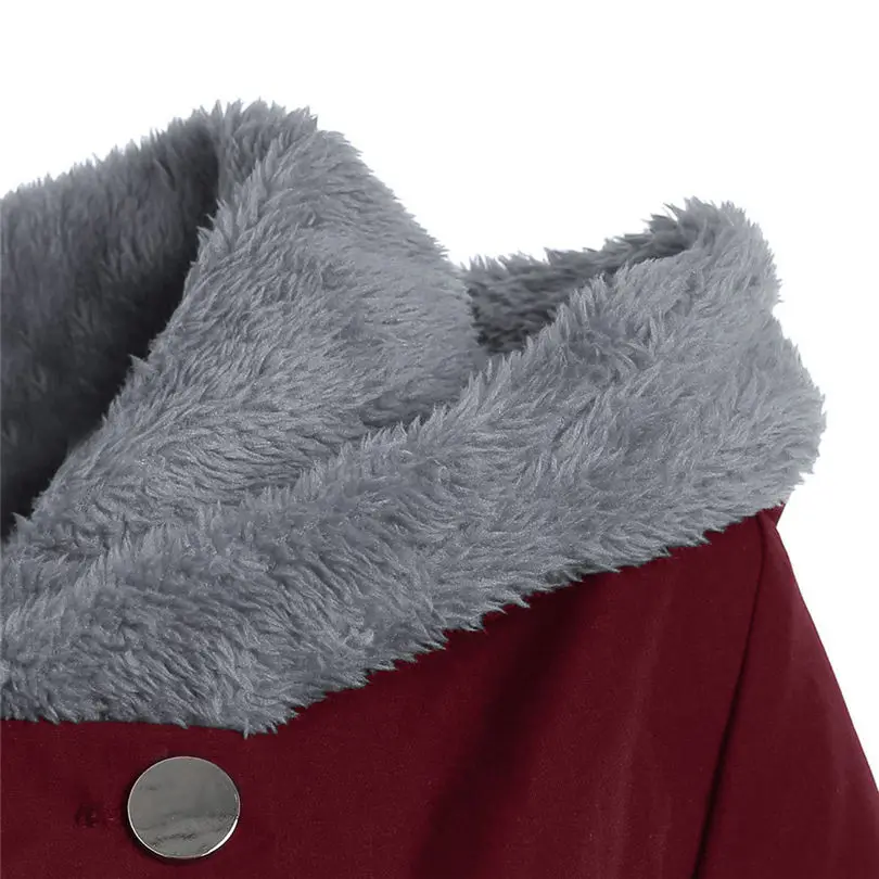 New Women fashion Plus Size Asymmetric Keep Warm Fleece Hooded Single Breasted Long Drap Buttons Coat #4F10 (18)