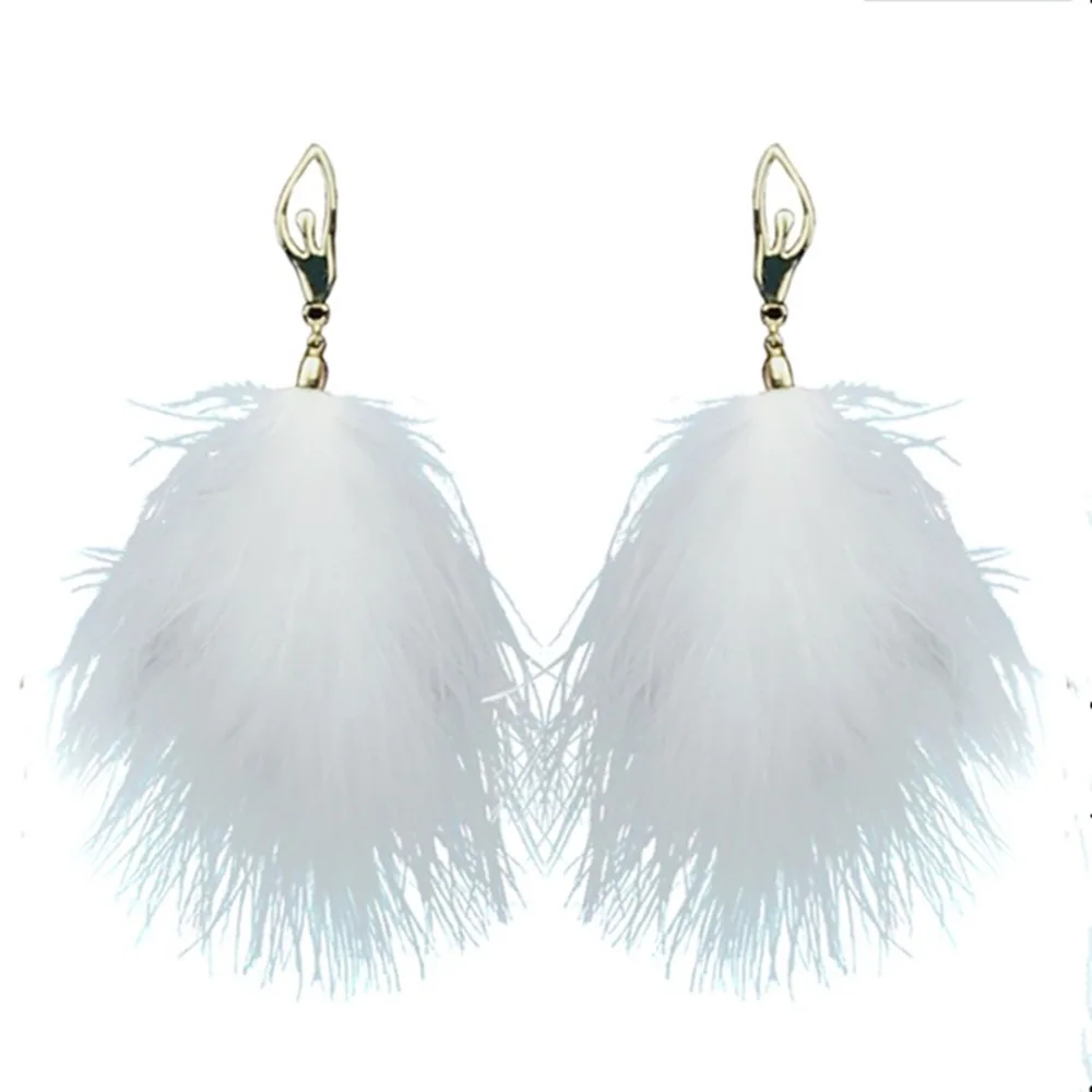 Женские плюшевые белые серьги с перьями для балерины и девушек, гиперболические ювелирные изделия с длинными ушками, модные свисающие серьги, 1 пара