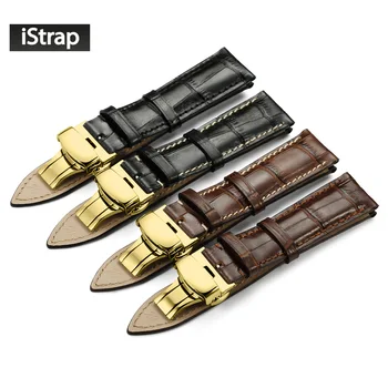 

iStrap Fashion Italian Calf Leather Watchbands Soft Hand Stitched S/S Butterfly Clasp Bracelet Durable for Tissot IWC Casio